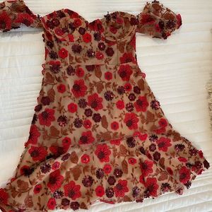 For love and lemons red appliqué mini dress